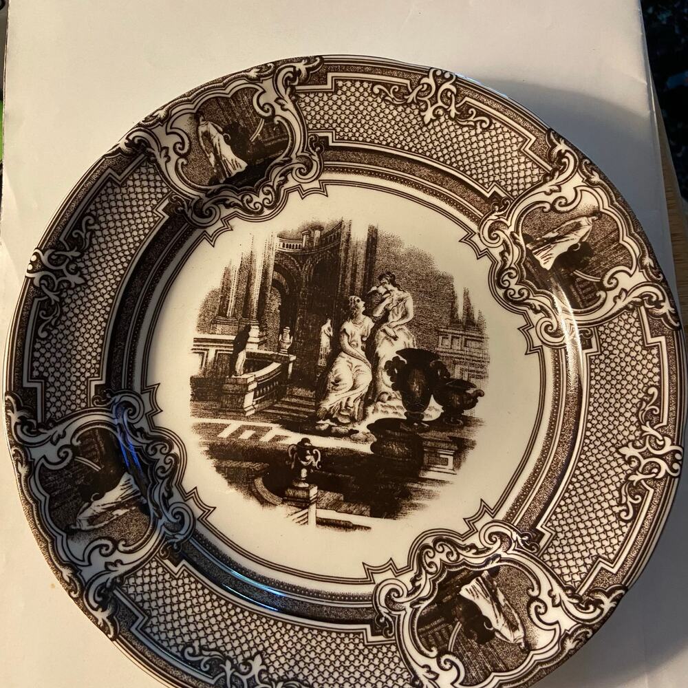 Two's Company Wall Plate Brown Transferware Lady's EUC